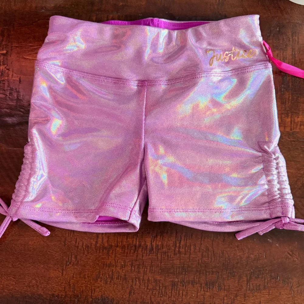 GIRL'S SIZE 5-6 JUSTICE ALL OVER FOIL DANCE & GYMNASTICS SHORTS Purple New